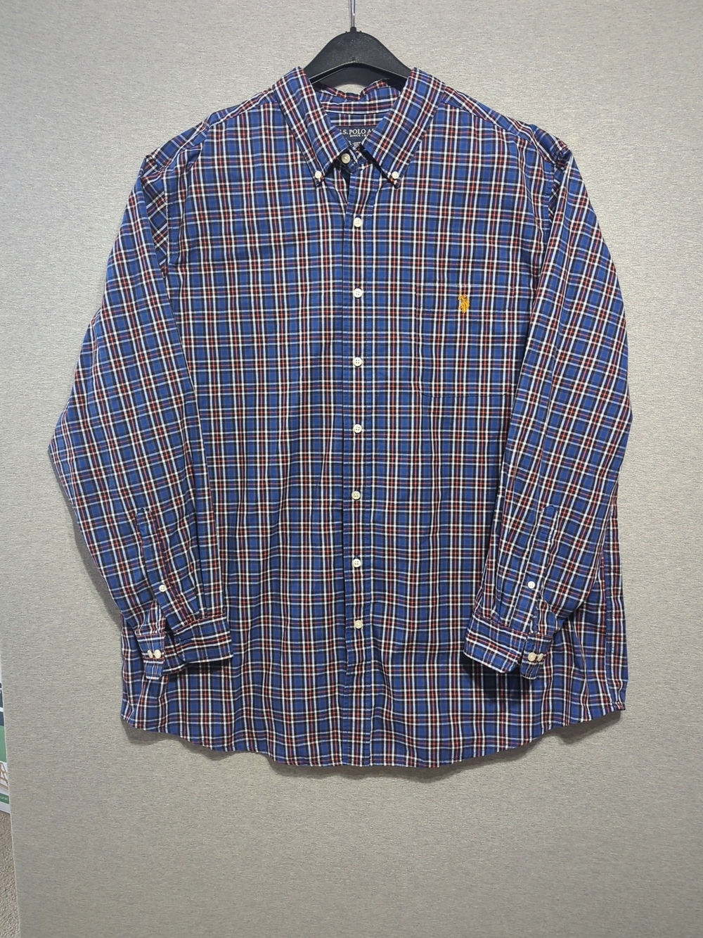 U.S. Polo Assn. Blue Plaid Button-Down Shirt with Yellow Logo